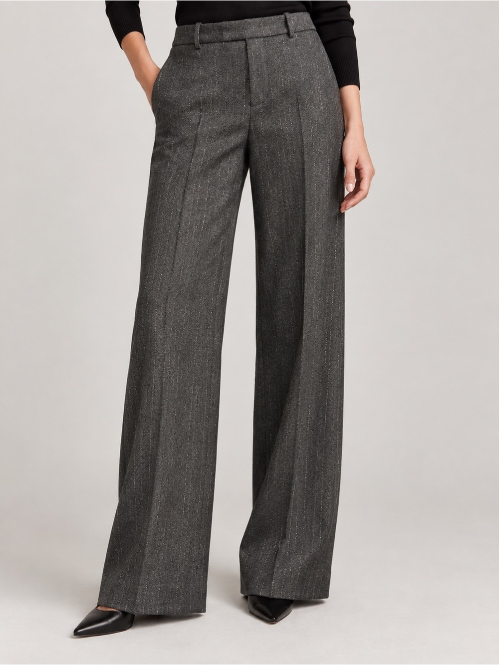 NWT J.Crew Collection Gray Herringbone Metallic Wool Wide Leg Pants 6